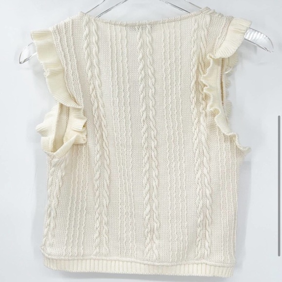 ZARA Ruffle Trim Knit Tank Top L Cream - Picture 3 of 5
